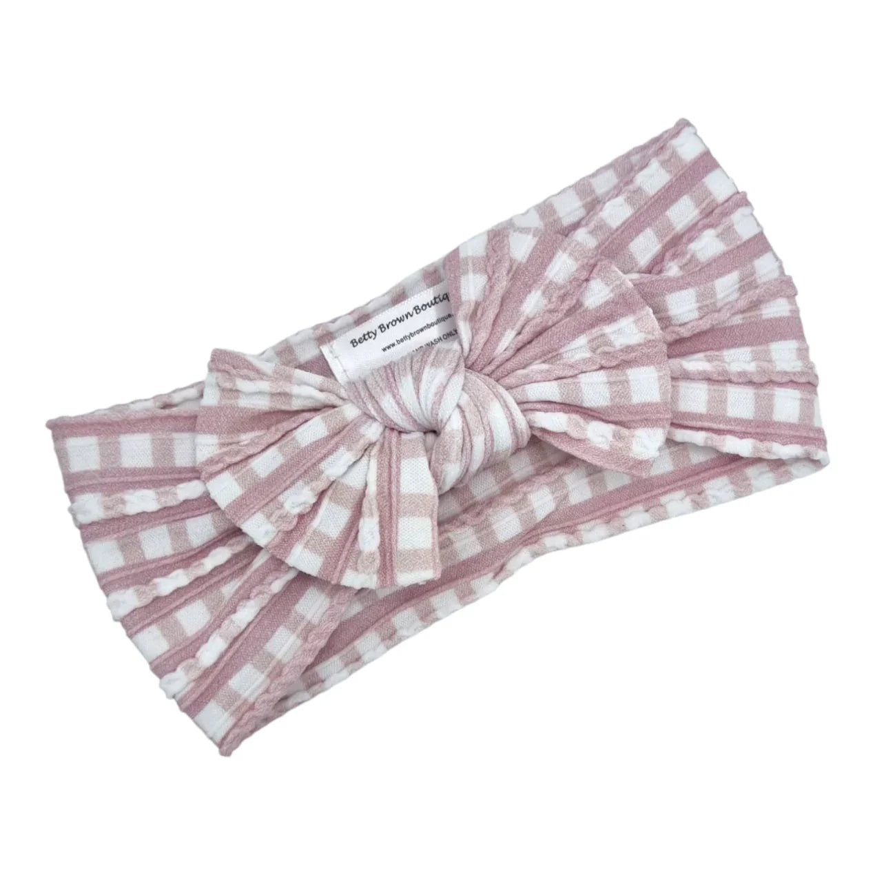 Adult Size - Beige Gingham Pattern Cable Knit Headband