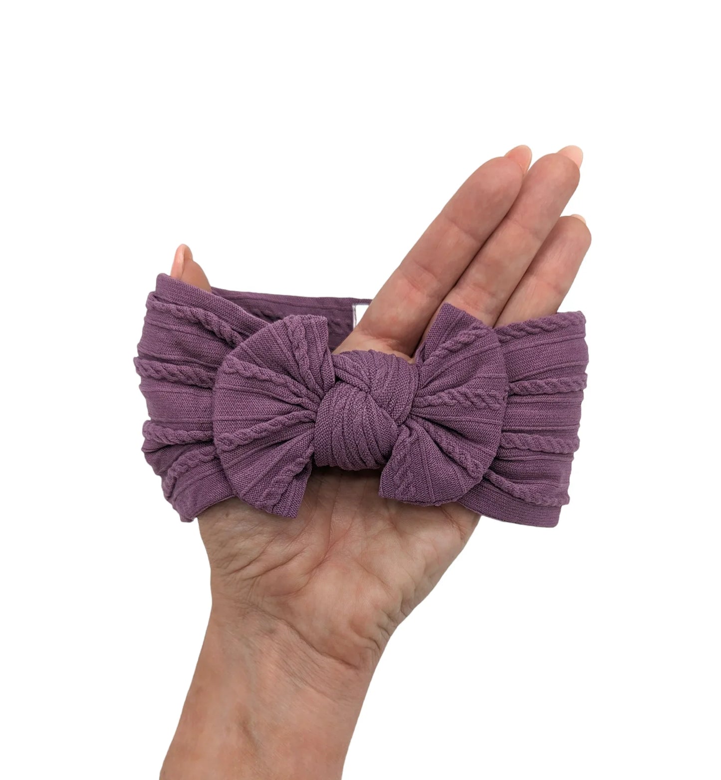 Purple Smaller Bow Cable Knit Headwrap - Betty Brown Boutique Ltd
