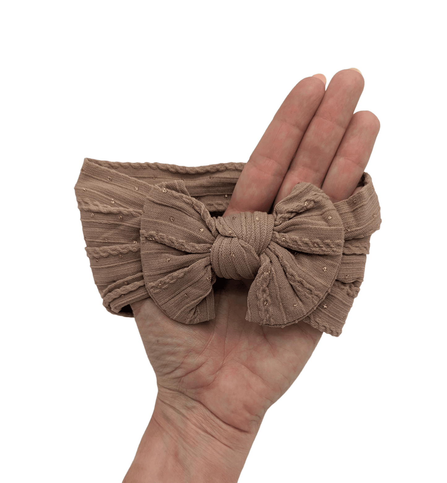 Chocolate Gold Spot Smaller Bow Cable Knit Headwrap - Betty Brown Boutique Ltd