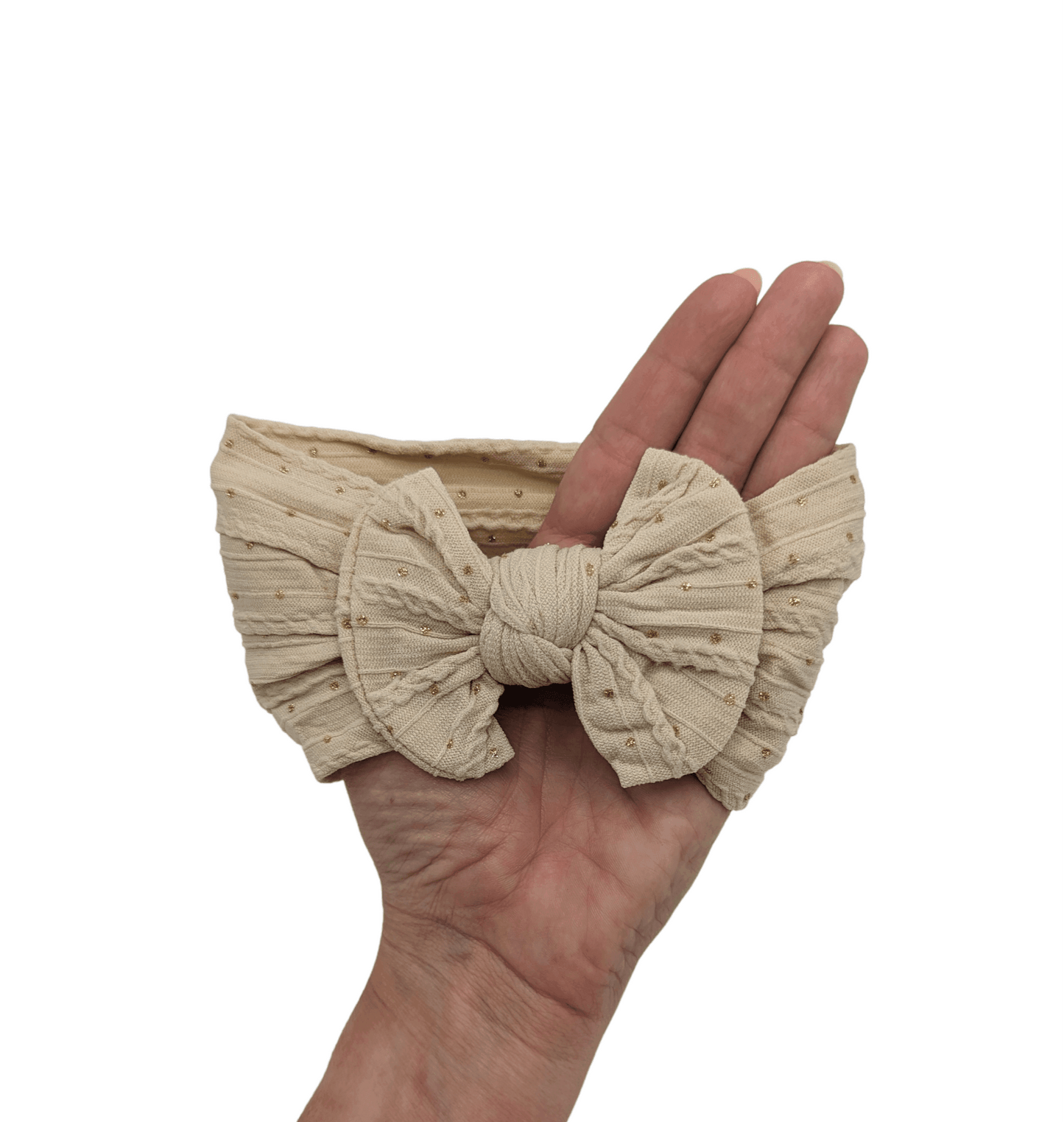 Sand Gold Spot Smaller Bow Cable Knit Headwrap - Betty Brown Boutique Ltd