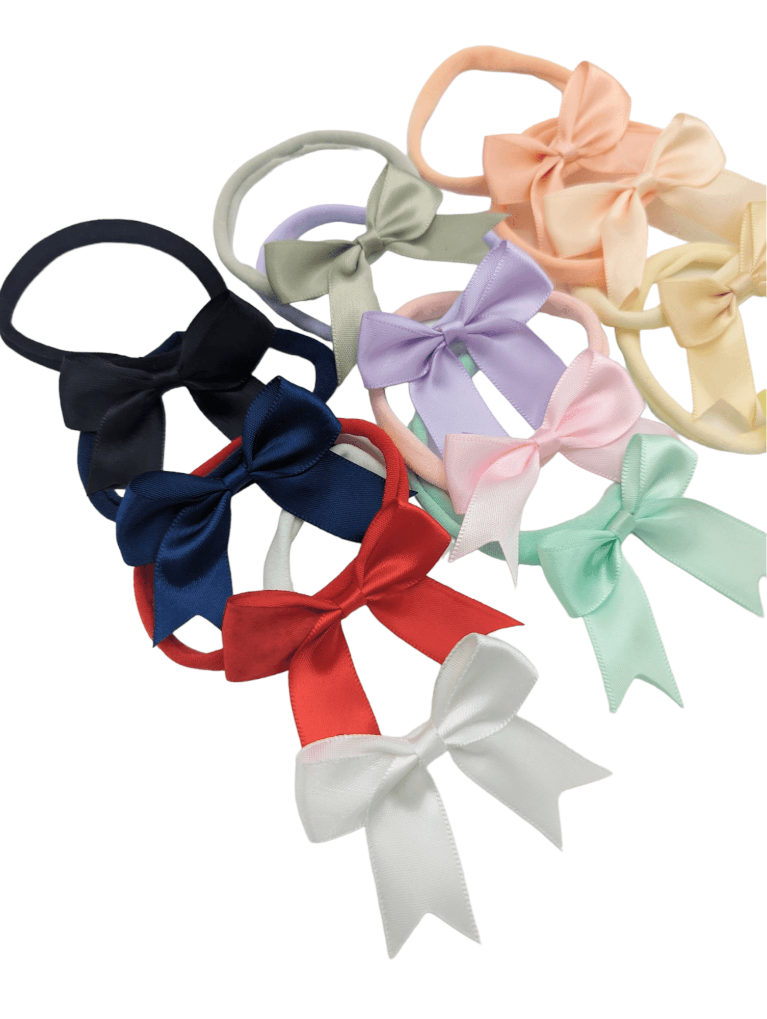 Pack of 12 - 2.5 inch Satin Kiss Dainty Bows On Headband - Betty Brown Boutique Ltd