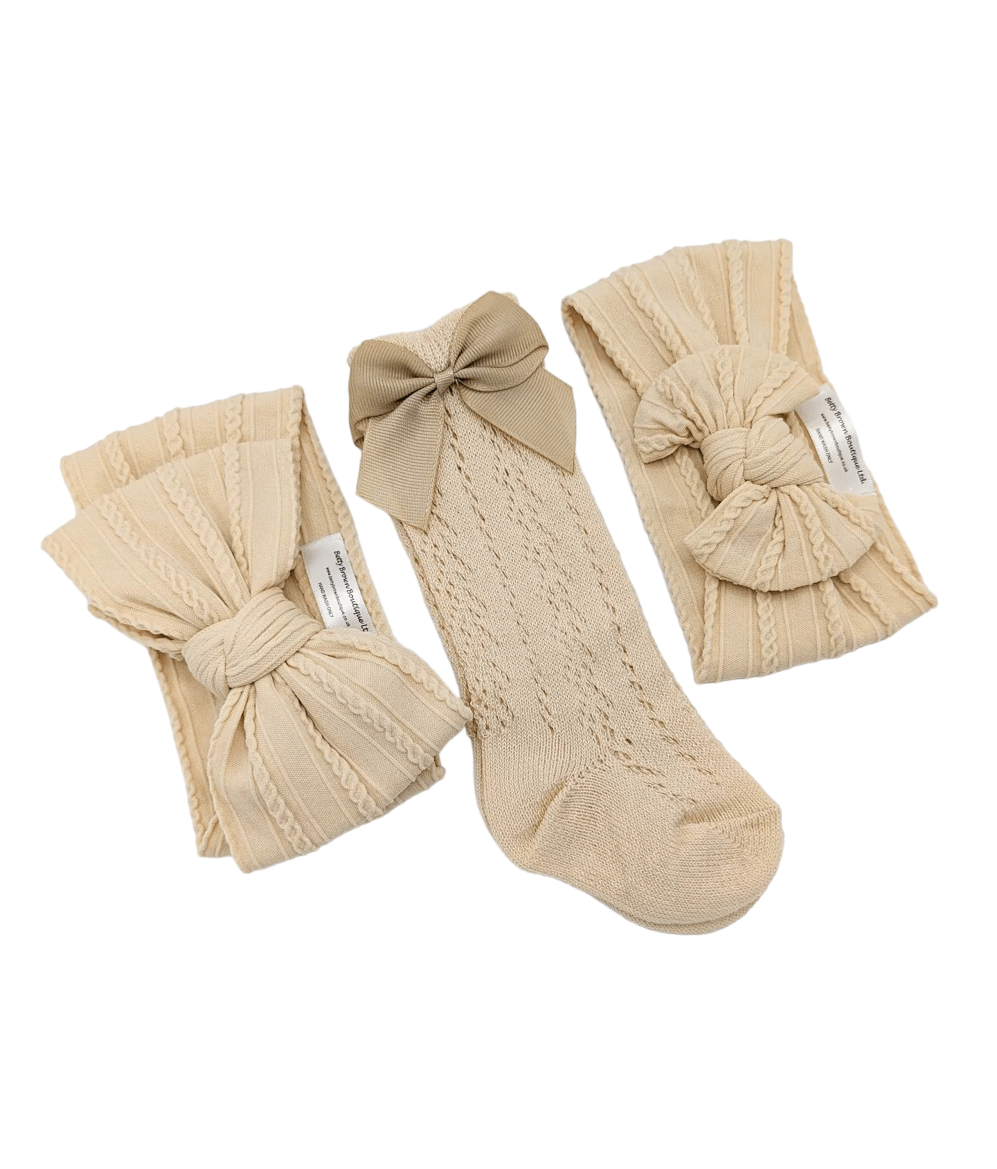 Our Latte Larger, Smaller Headwrap & Open Patterned Knee High Socks Set - Betty Brown Boutique Ltd
