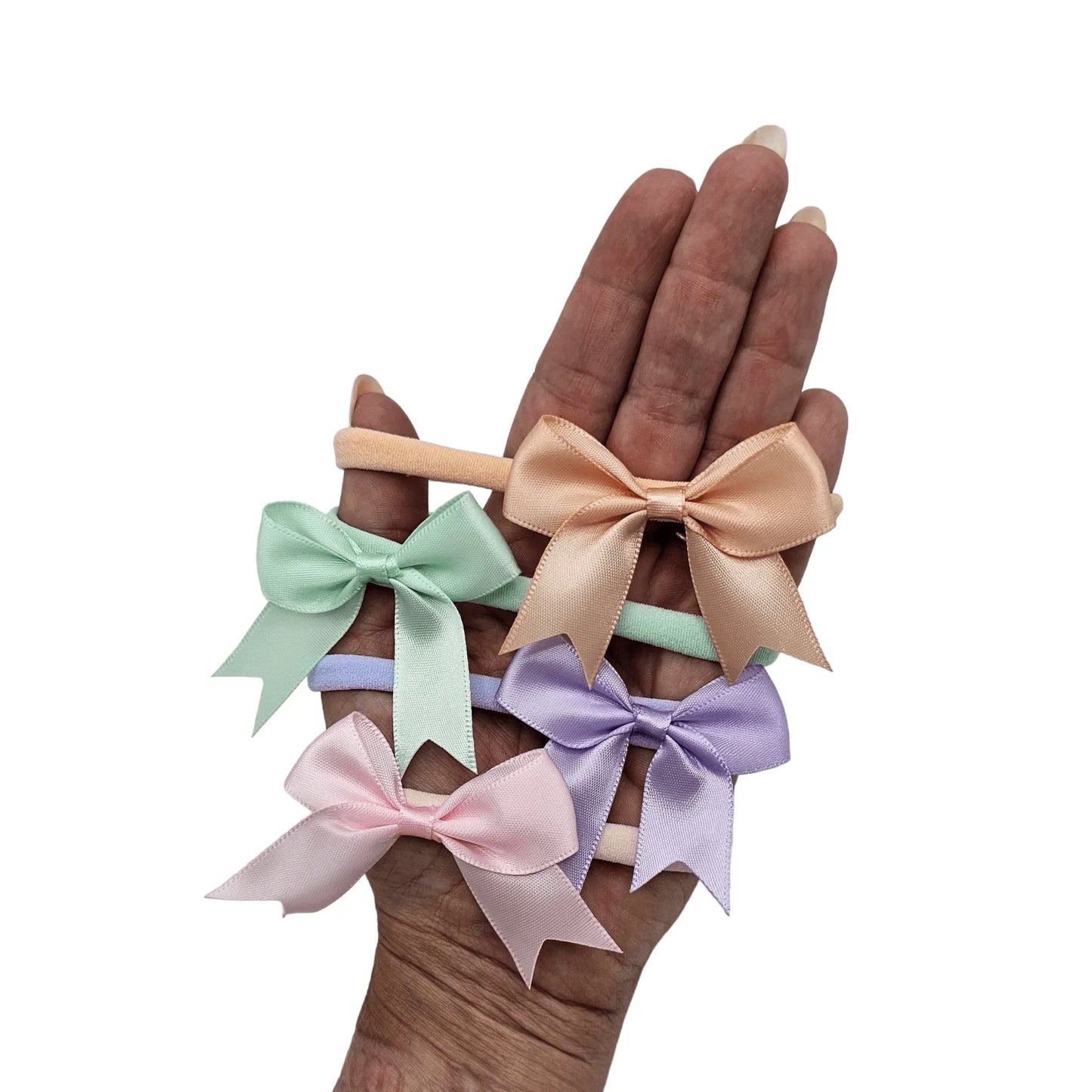 Pack of 4 - Satin 2.5 Inch Kiss Dainty Bows On Headbands - Betty Brown Boutique Ltd