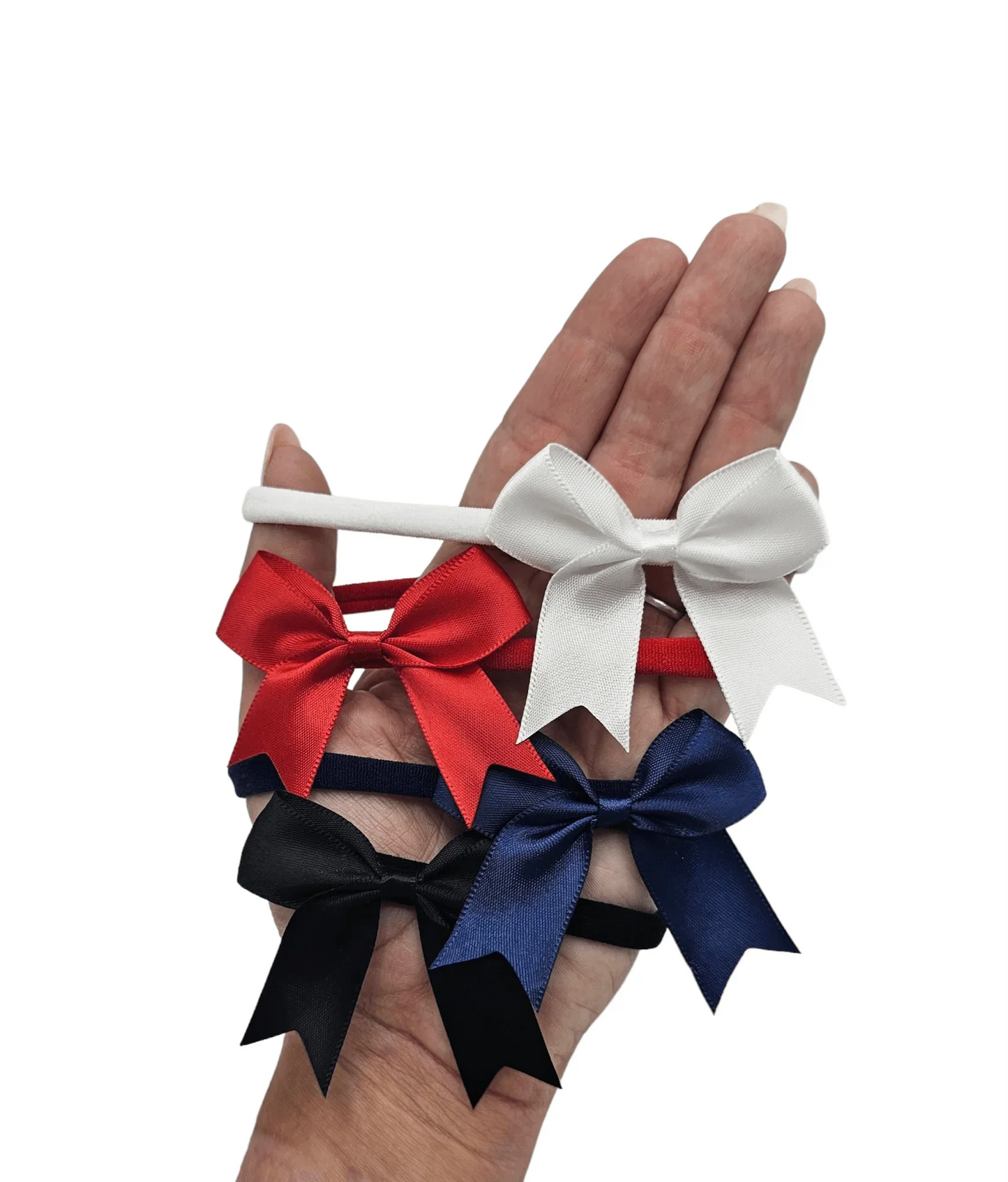 Pack of 4 - 2.5 Inch Satin Kiss Dainty Bows On Headbands - Betty Brown Boutique Ltd