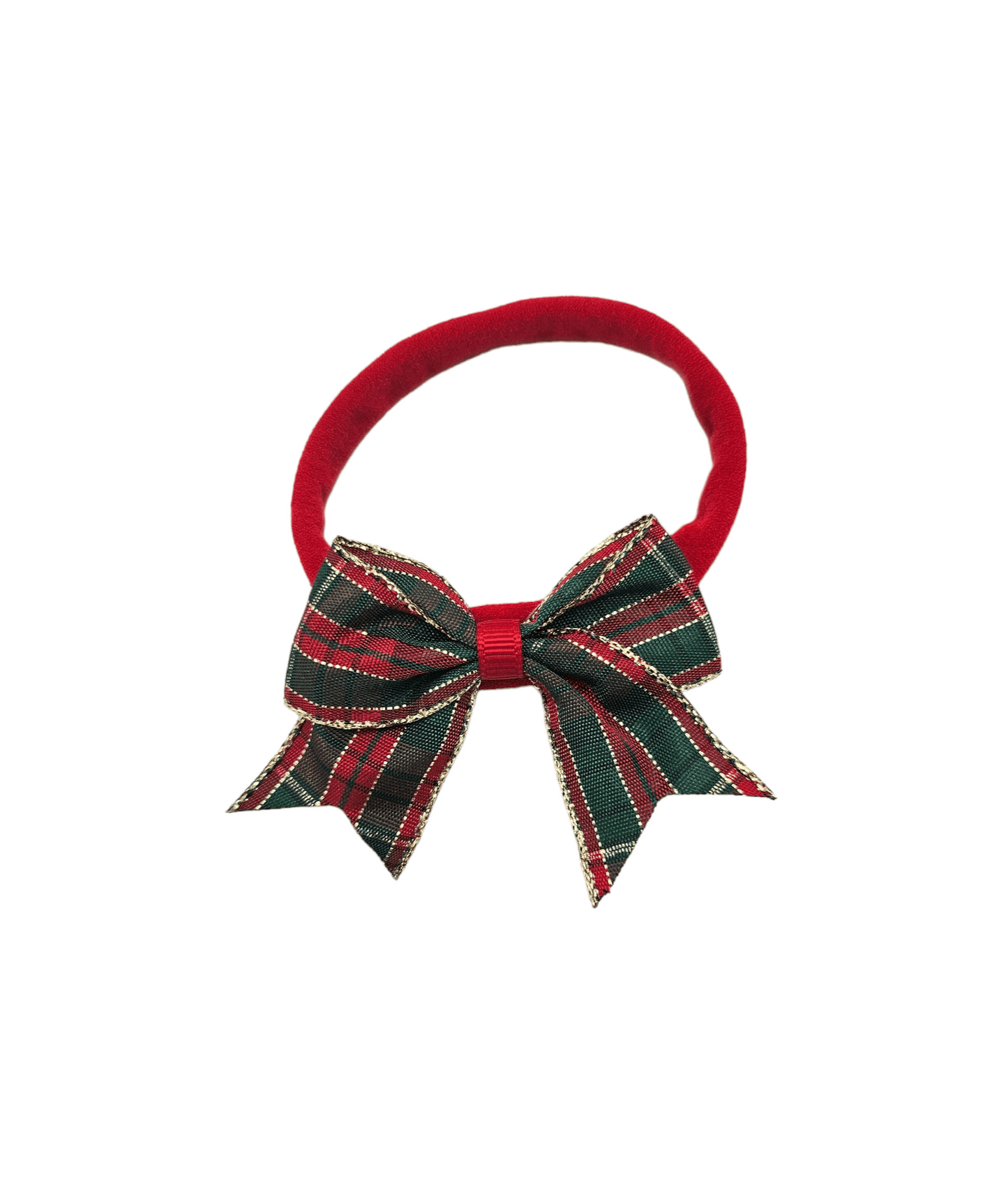 Red Tartan with Gold 2.5 Inch Dainty Bow On Headband - Christmas Collection - Betty Brown Boutique Ltd