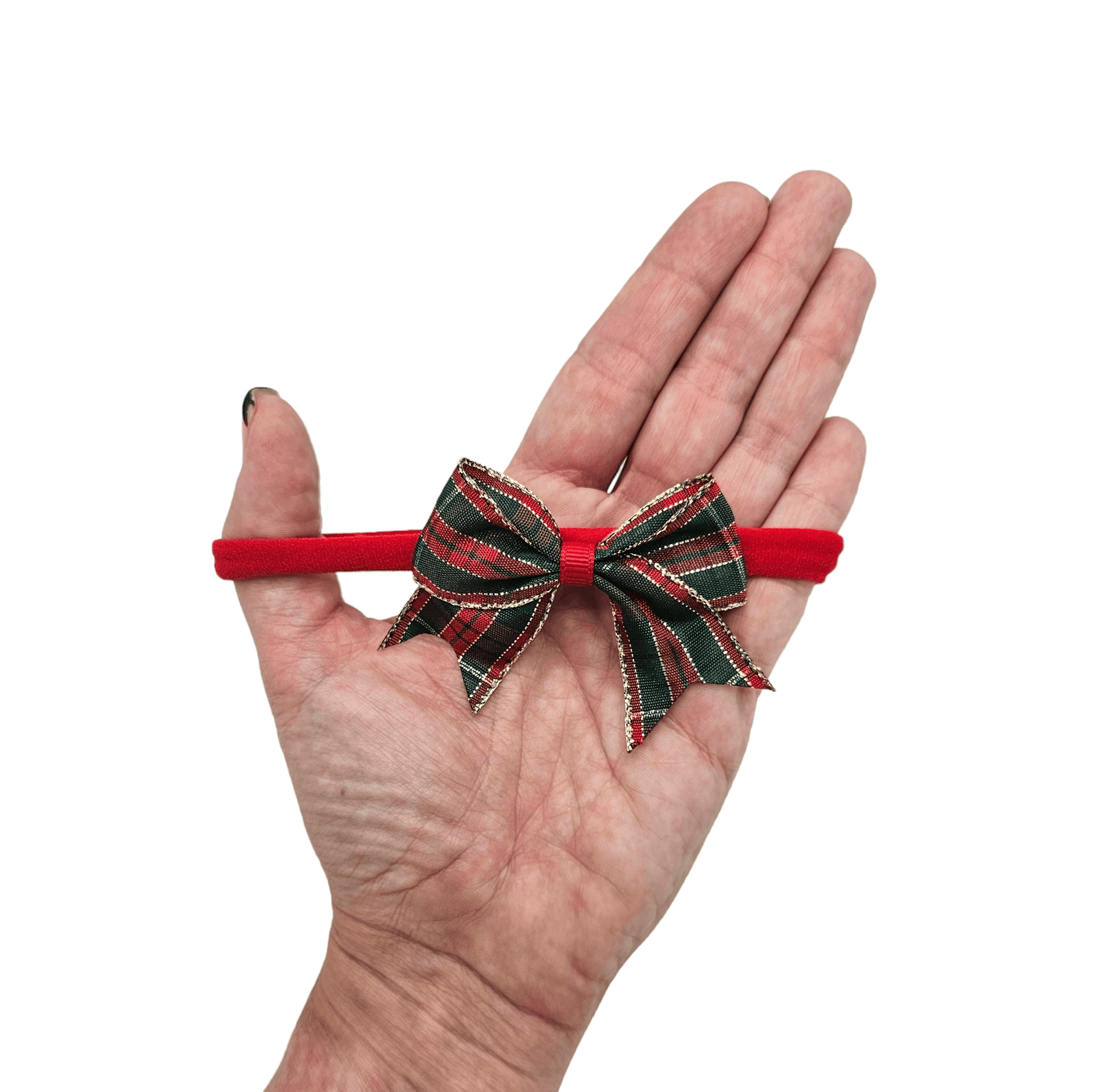 Red Tartan with Gold 2.5 Inch Dainty Bow On Headband - Christmas Collection - Betty Brown Boutique Ltd