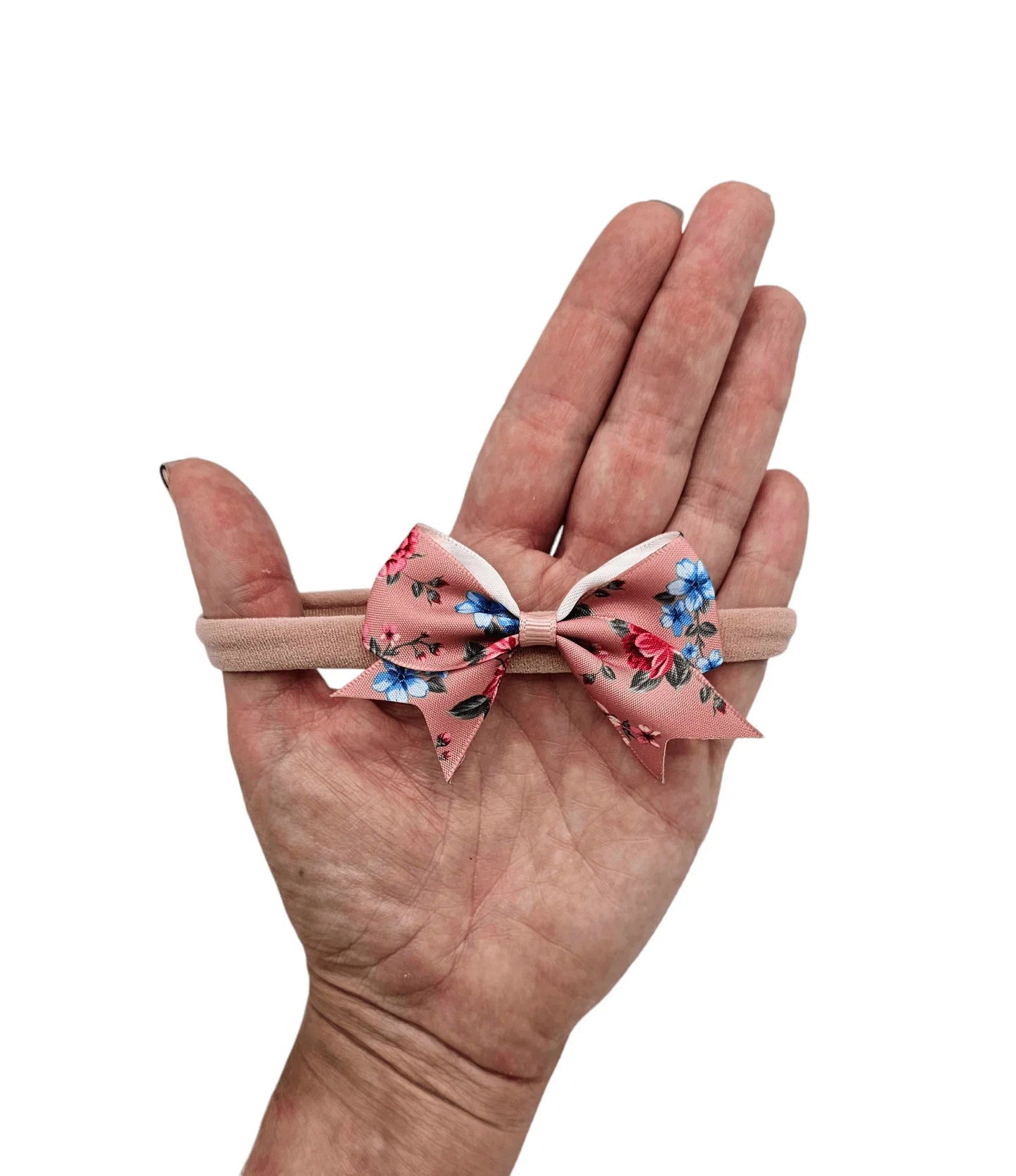 2.5 Inch Dusty Pink Floral Kiss Dainty Bow on Headband - Betty Brown Boutique Ltd