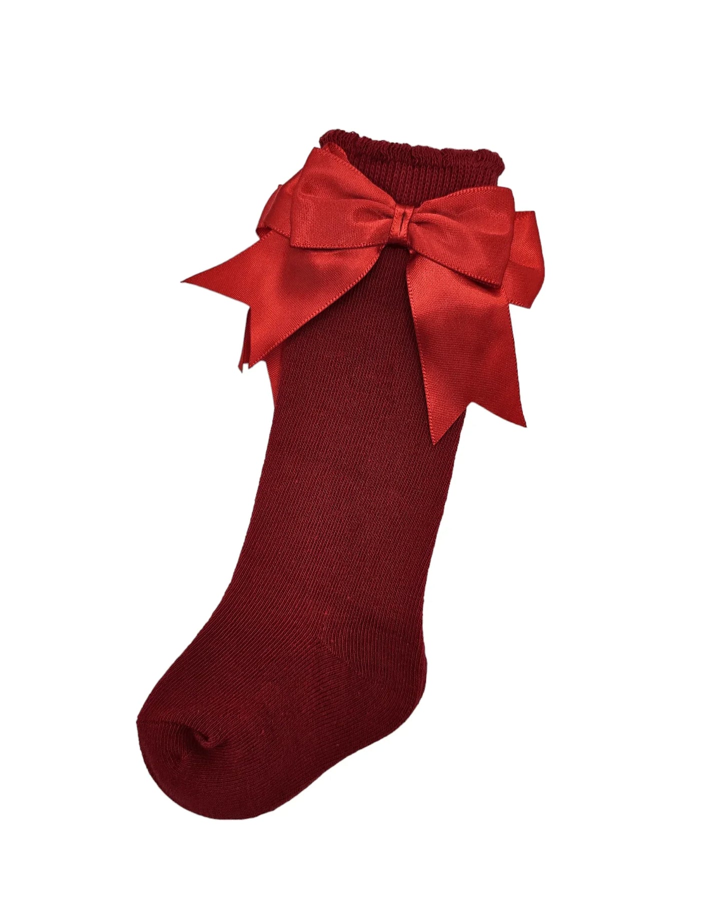Red Knee High Socks With Larger Satin Bow - Betty Brown Boutique Ltd