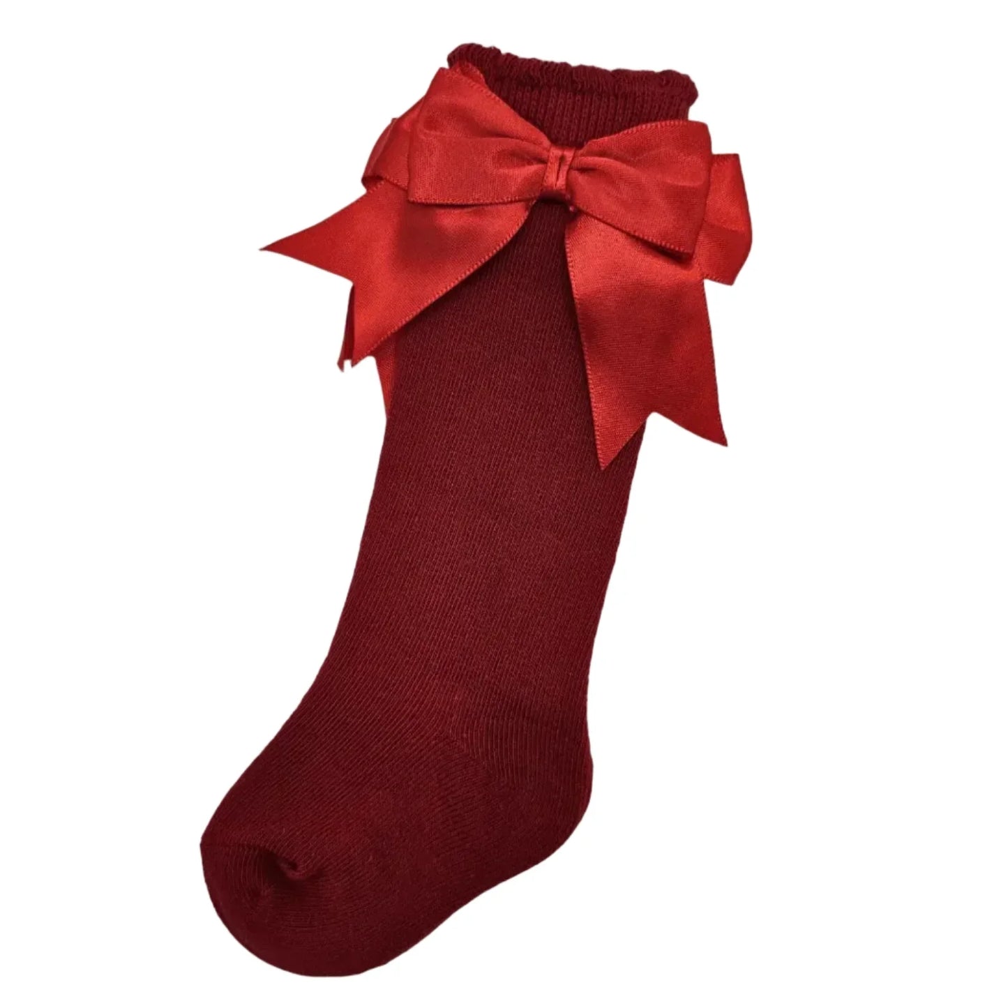 Red Knee High Socks With Larger Satin Bow - Betty Brown Boutique Ltd