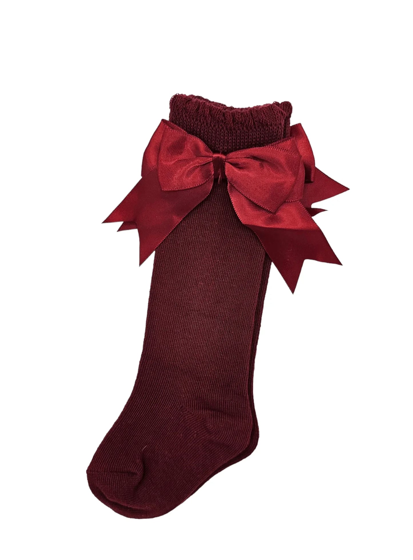 Maroon Knee High Socks With Larger Satin Bow - Betty Brown Boutique Ltd