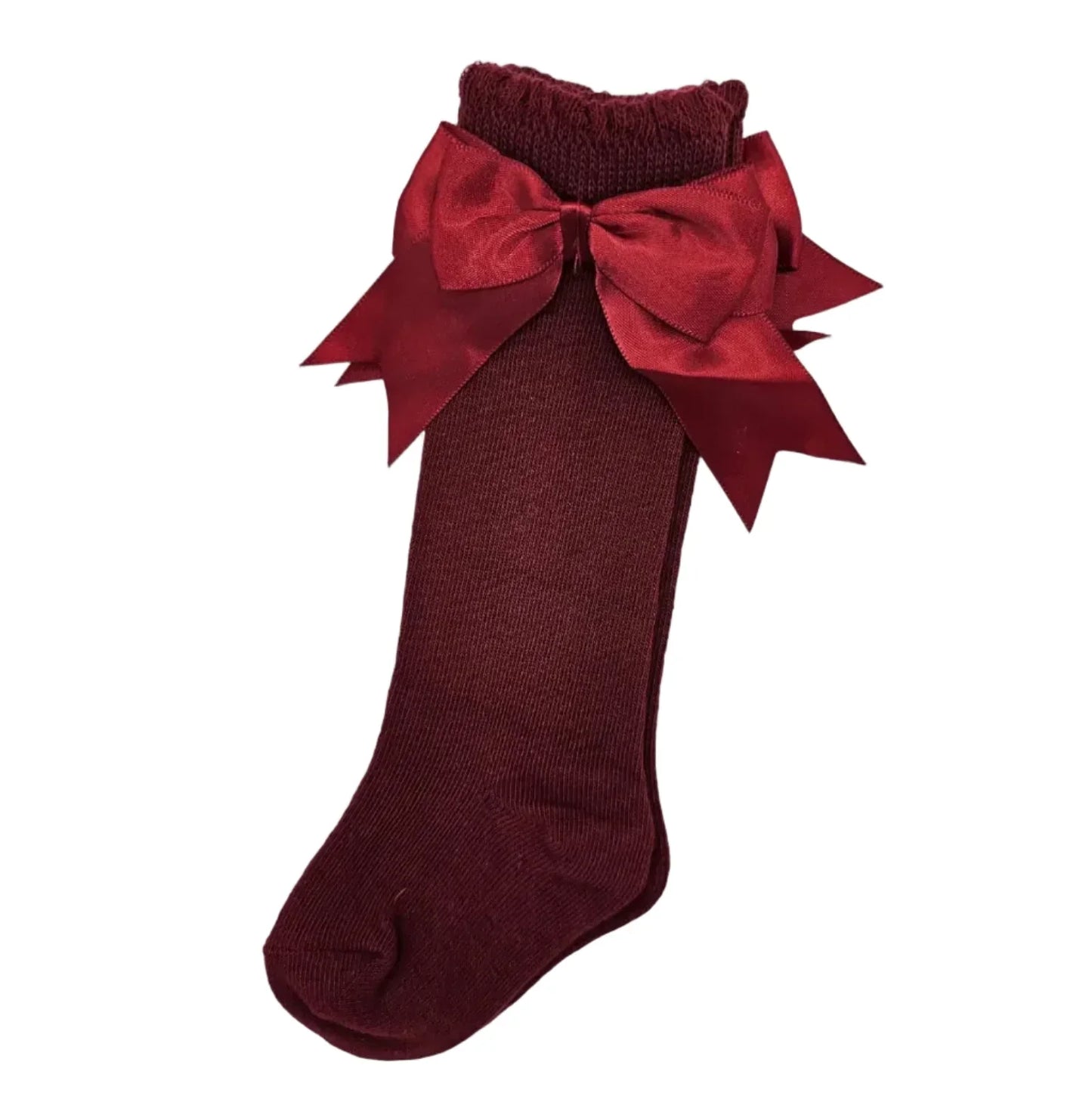 Maroon Knee High Socks With Larger Satin Bow - Betty Brown Boutique Ltd