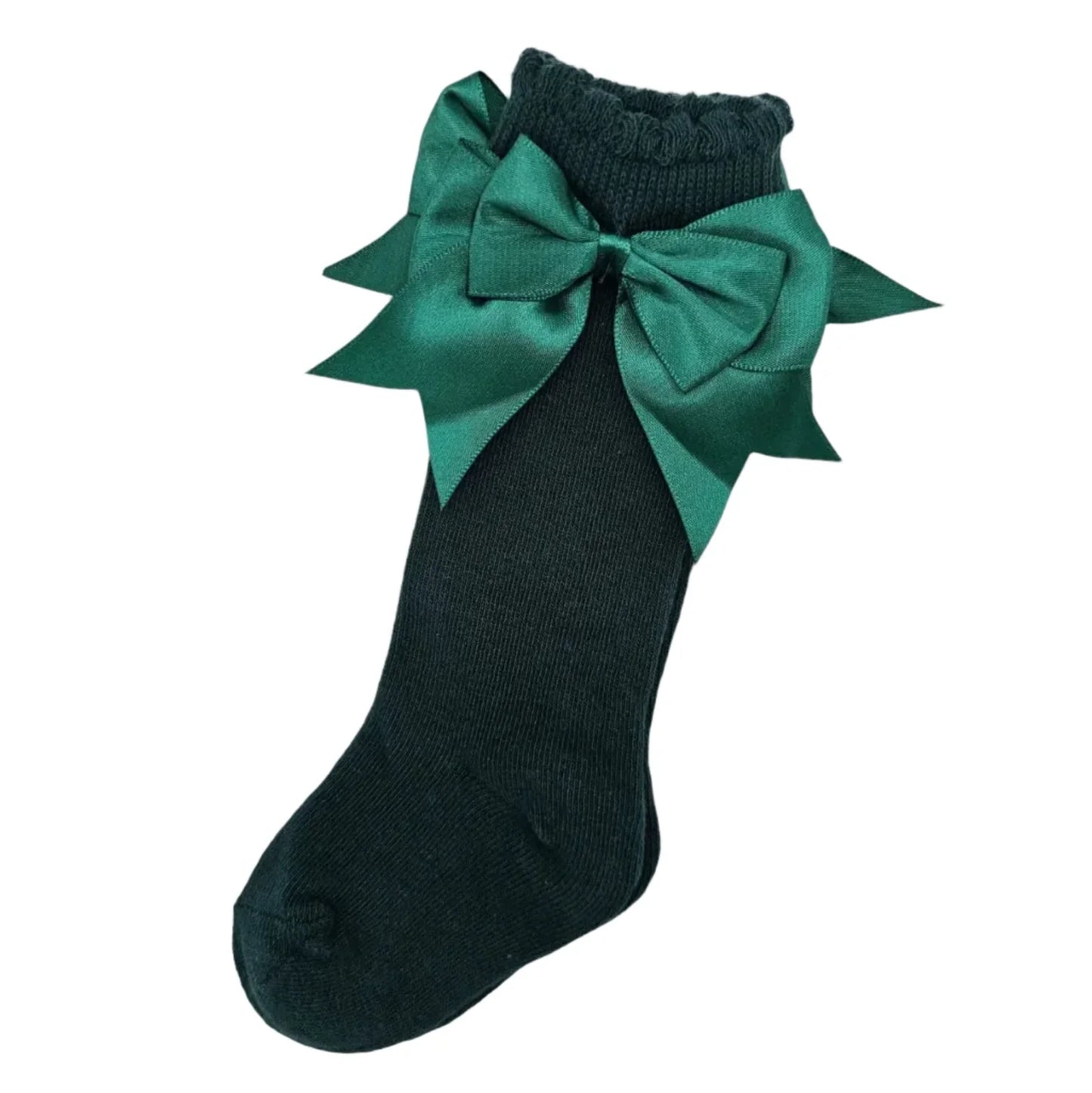 Bottle Green Knee High Socks With Larger Satin Bow - Betty Brown Boutique Ltd
