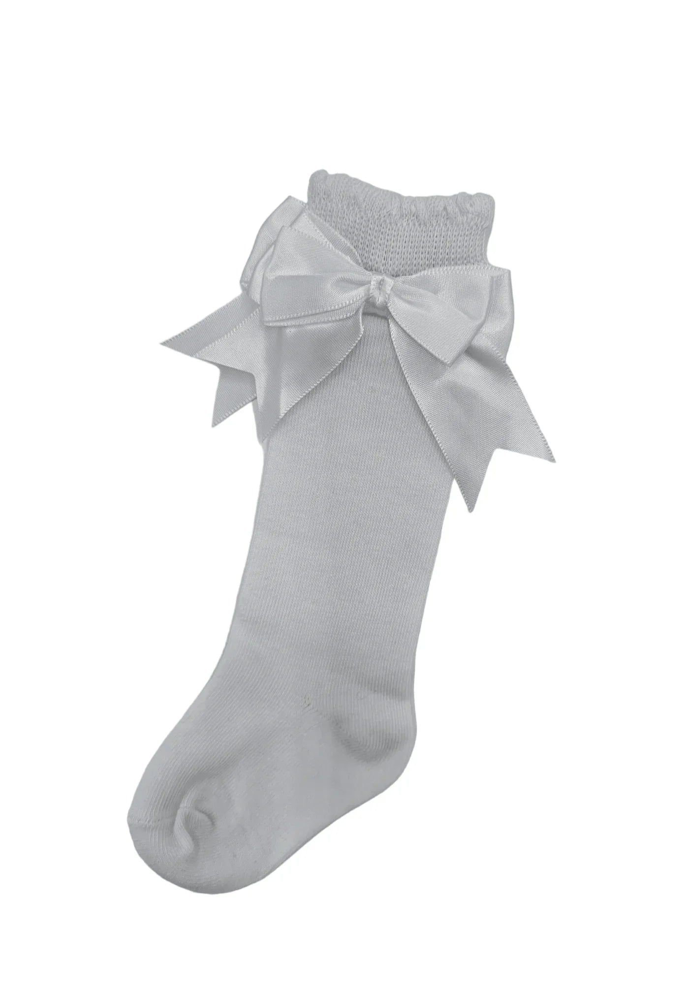 White Knee High Socks With Larger Satin Bow - Betty Brown Boutique Ltd
