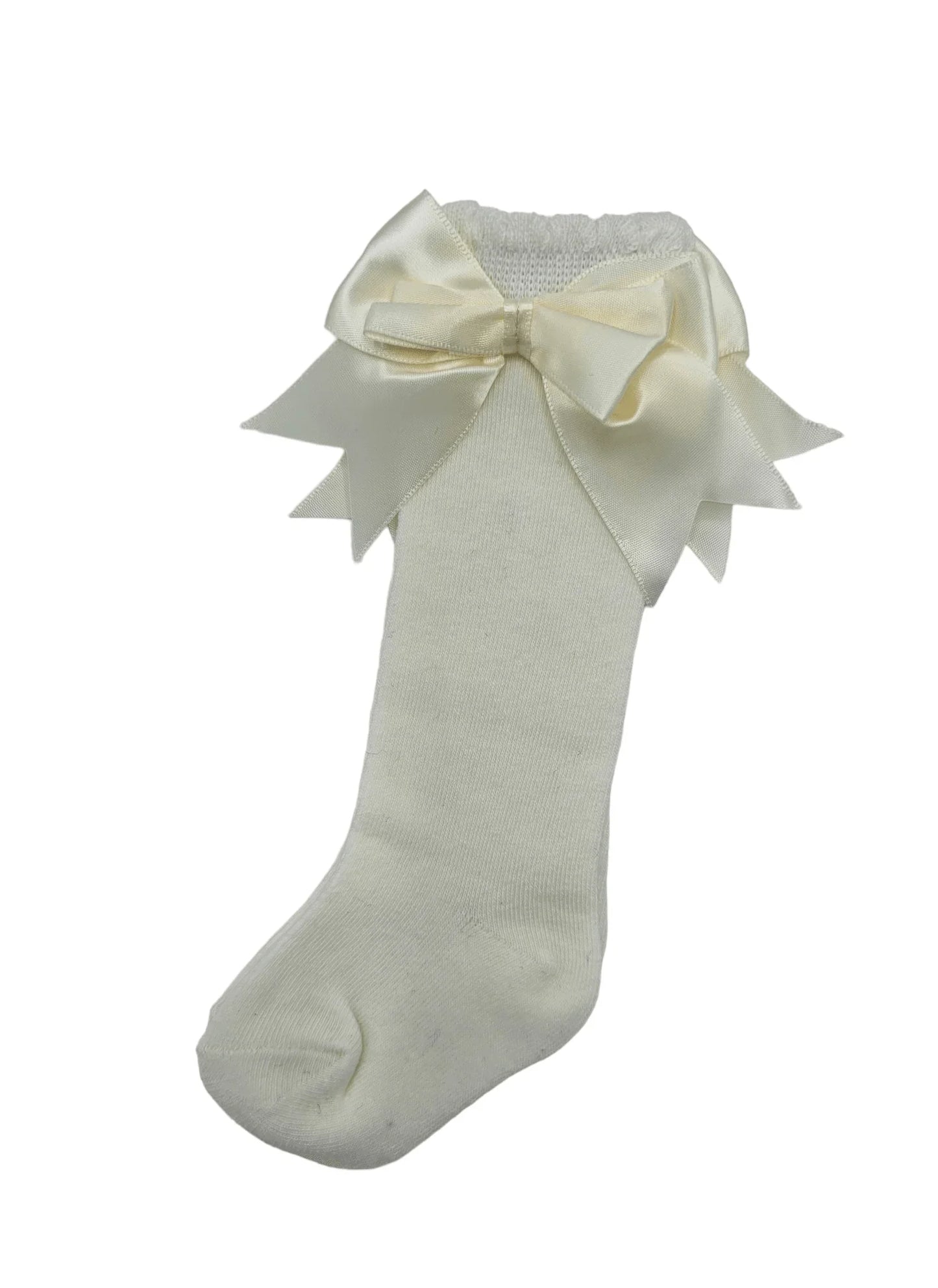 Pearl White Knee High Socks With Larger Satin Bow - Betty Brown Boutique Ltd