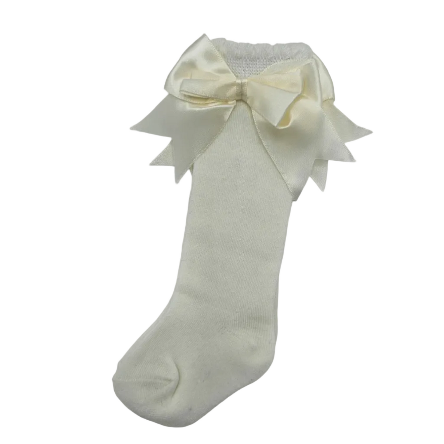 Pearl White Knee High Socks With Larger Satin Bow - Betty Brown Boutique Ltd