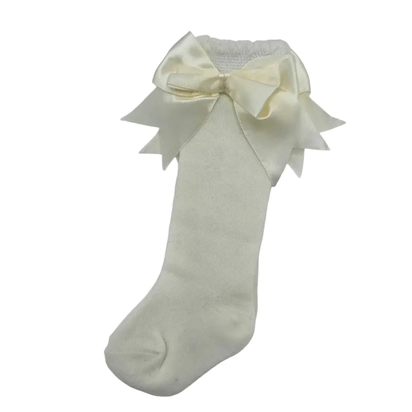 Pearl White Knee High Socks With Larger Satin Bow - Betty Brown Boutique Ltd
