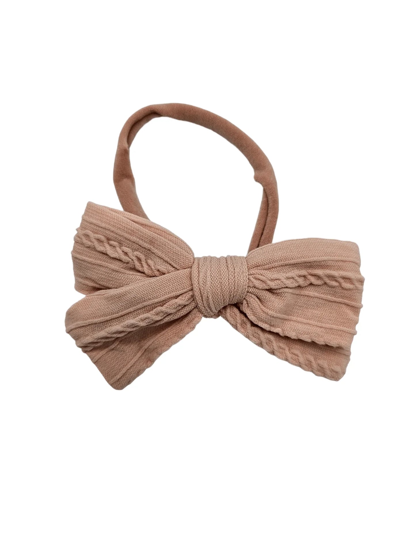 Lighter Dusty Pink 3.5 Inch Cable Knit Dainty Bow On Headband - Betty Brown Boutique Ltd