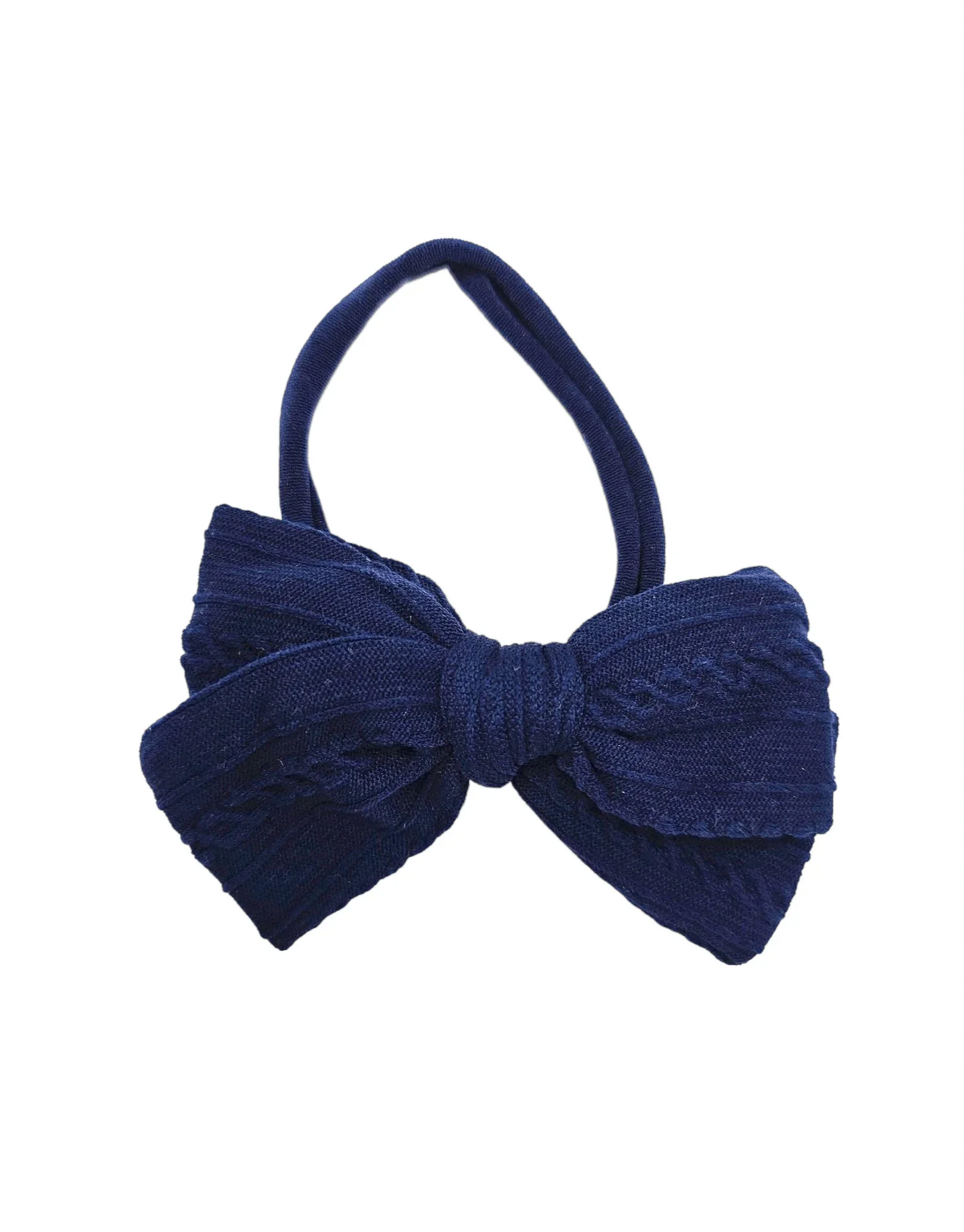 Navy Blue 3.5 Inch Cable Knit Dainty Bow On Headband - Betty Brown Boutique Ltd