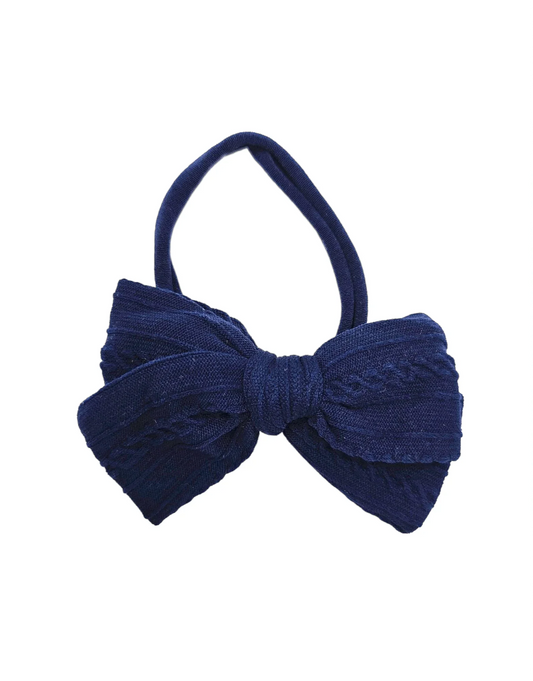 Navy Blue 3.5 Inch Cable Knit Dainty Bow On Headband - Betty Brown Boutique Ltd