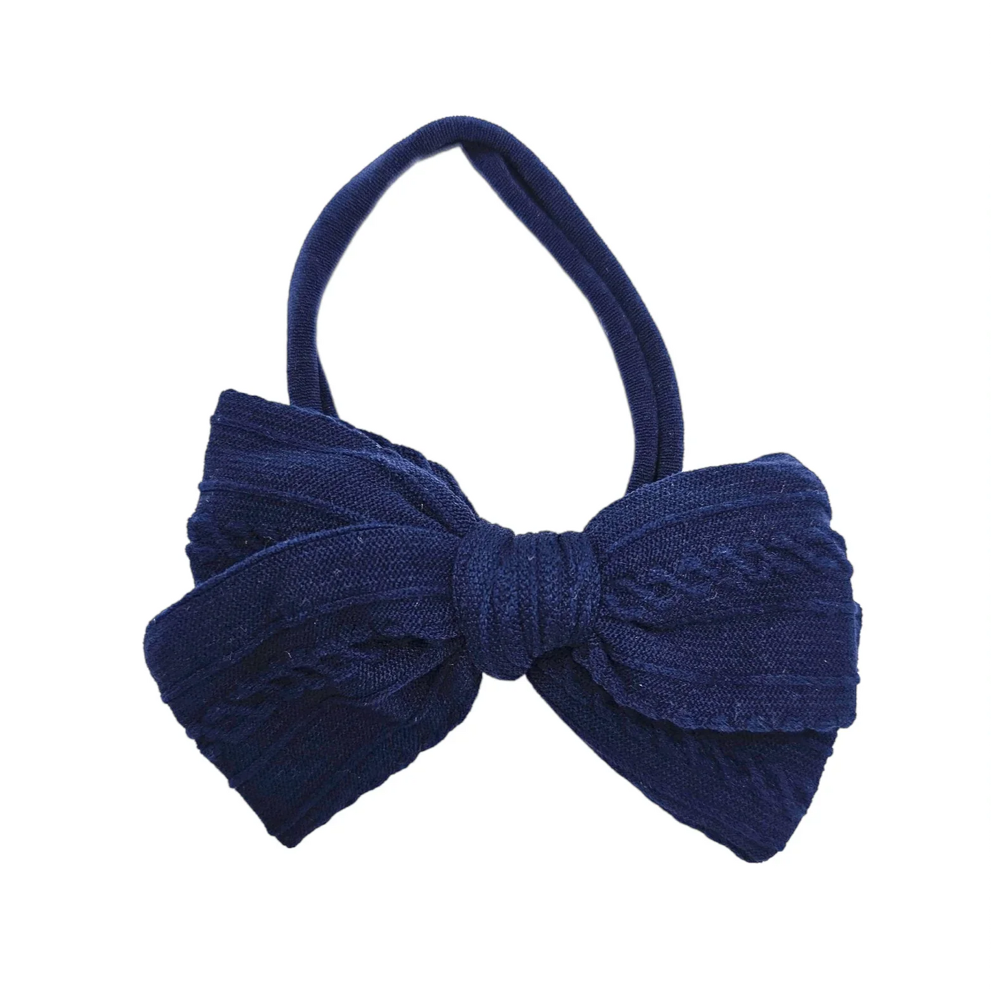 Navy Blue 3.5 Inch Cable Knit Dainty Bow On Headband - Betty Brown Boutique Ltd