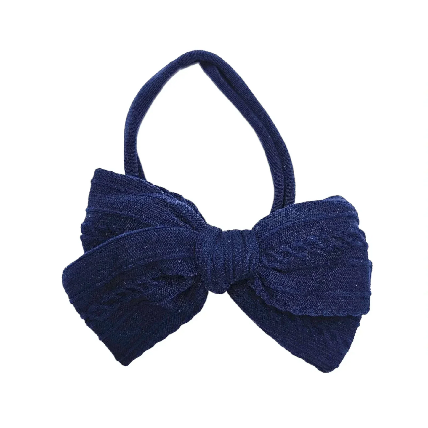 Navy Blue 3.5 Inch Cable Knit Dainty Bow On Headband - Betty Brown Boutique Ltd