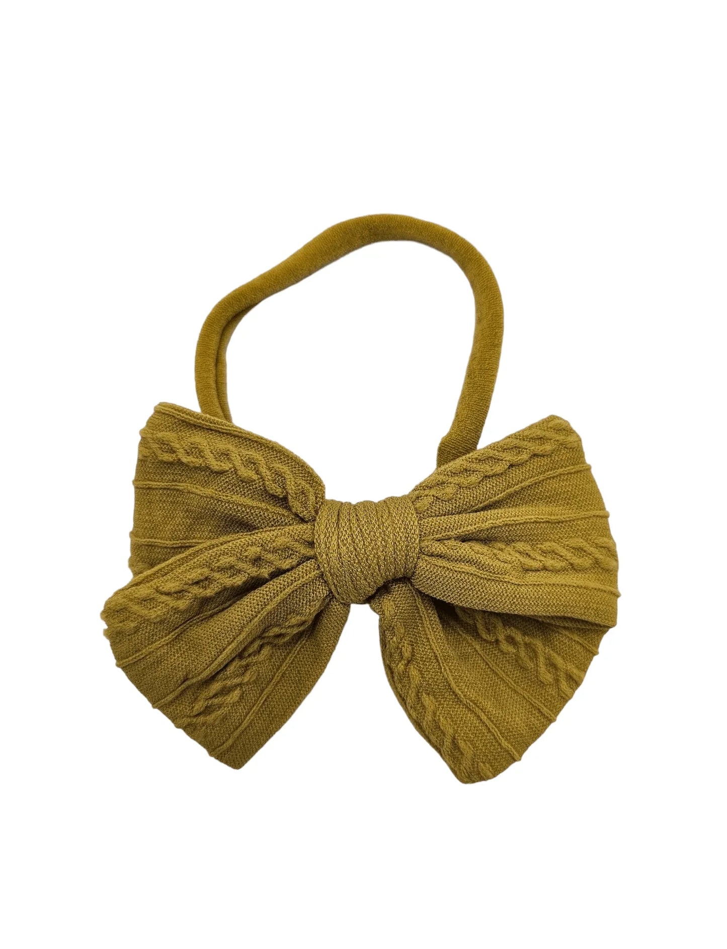 Mustard Yellow 3.5 Inch Cable Knit Dainty Bow On Headband - Betty Brown Boutique Ltd