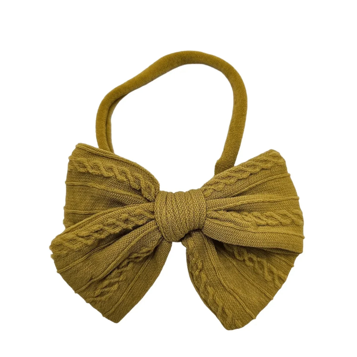 Mustard Yellow 3.5 Inch Cable Knit Dainty Bow On Headband - Betty Brown Boutique Ltd