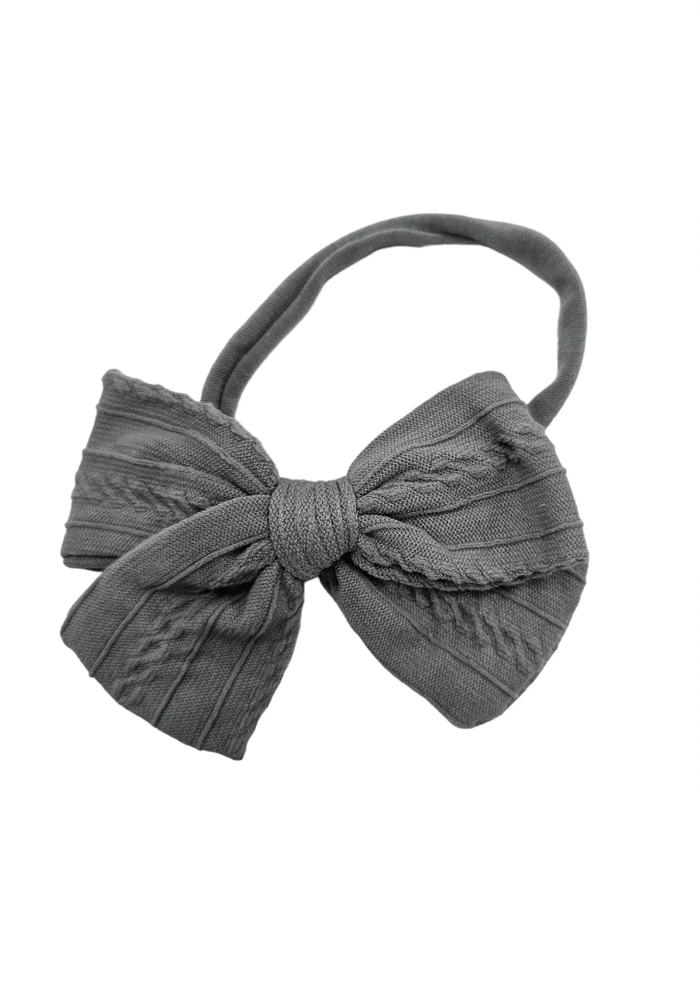 Grey 3.5 Inch Cable Knit Dainty Bow On Headband - Betty Brown Boutique Ltd