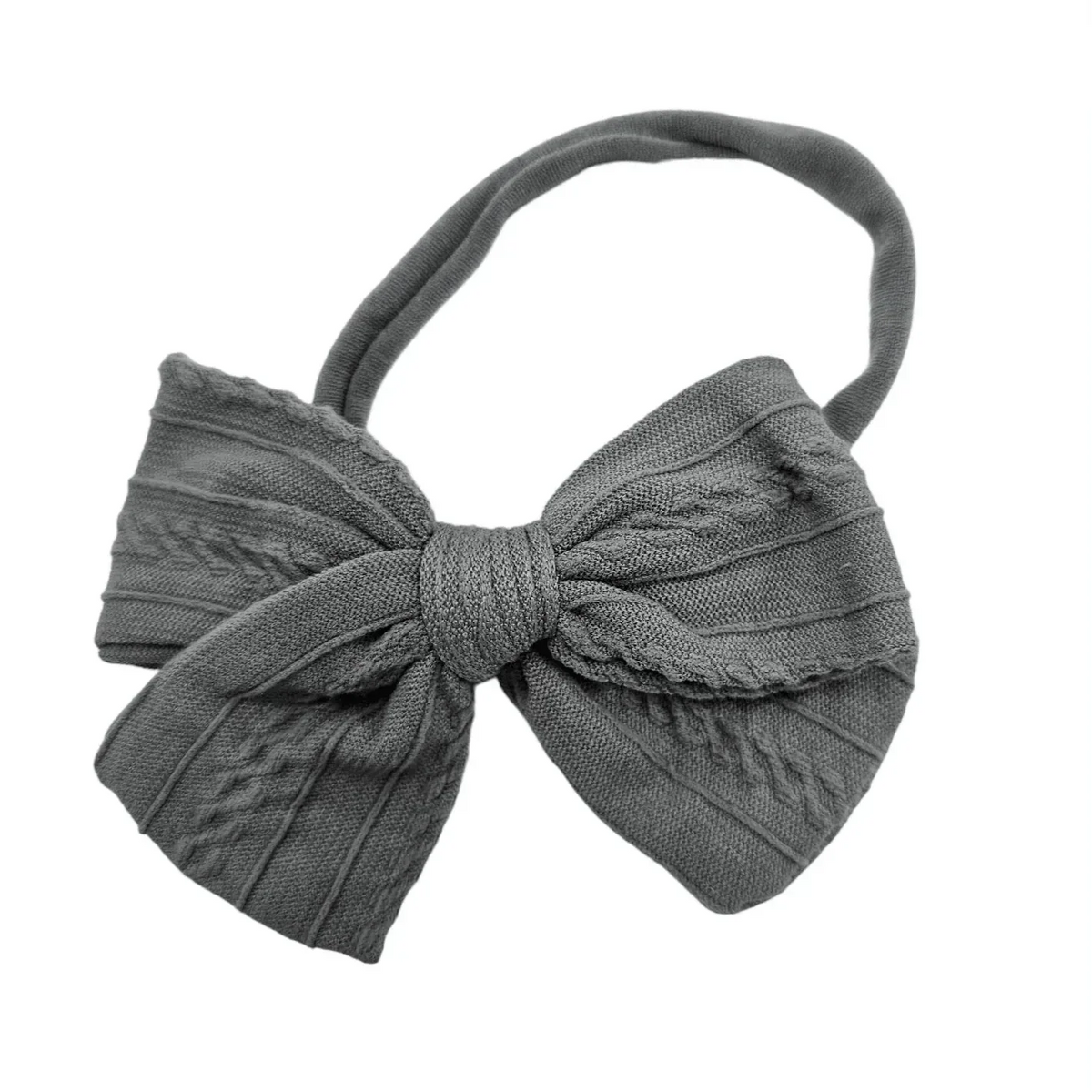 Grey 3.5 Inch Cable Knit Dainty Bow On Headband - Betty Brown Boutique Ltd