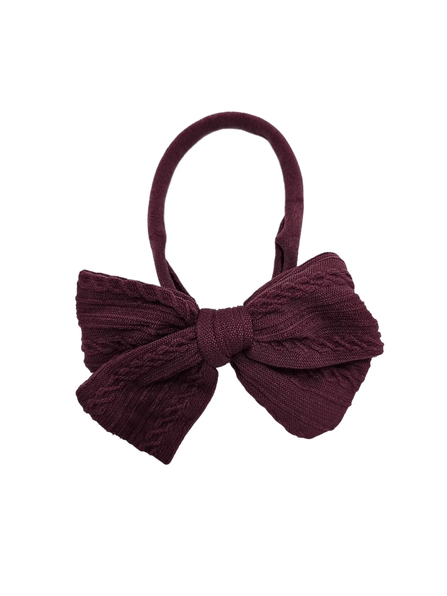 Maroon 3.5 Inch Cable Knit Dainty Bow On Headband - Betty Brown Boutique Ltd