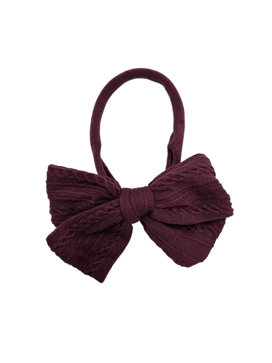 Maroon 3.5 Inch Cable Knit Dainty Bow On Headband - Betty Brown Boutique Ltd