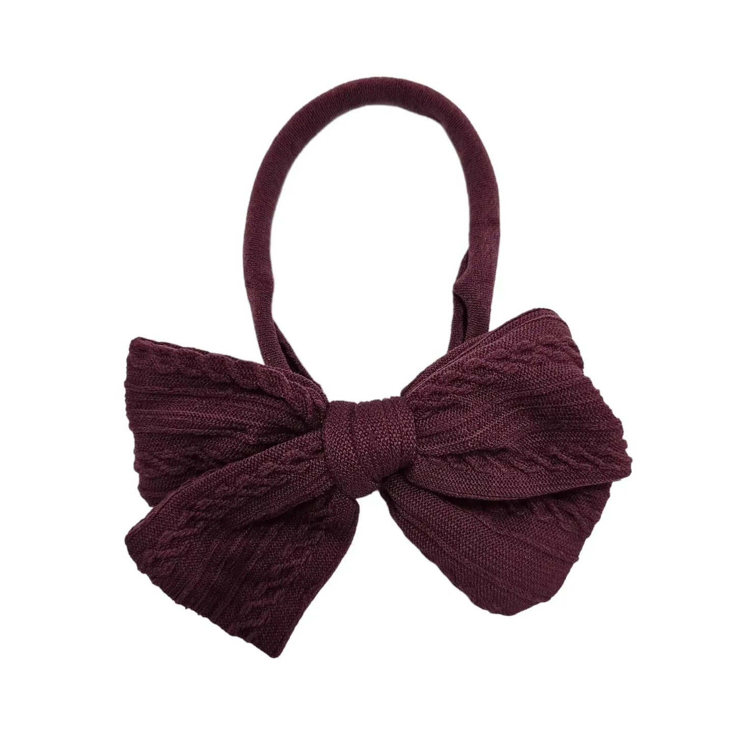 Maroon 3.5 Inch Cable Knit Dainty Bow On Headband - Betty Brown Boutique Ltd