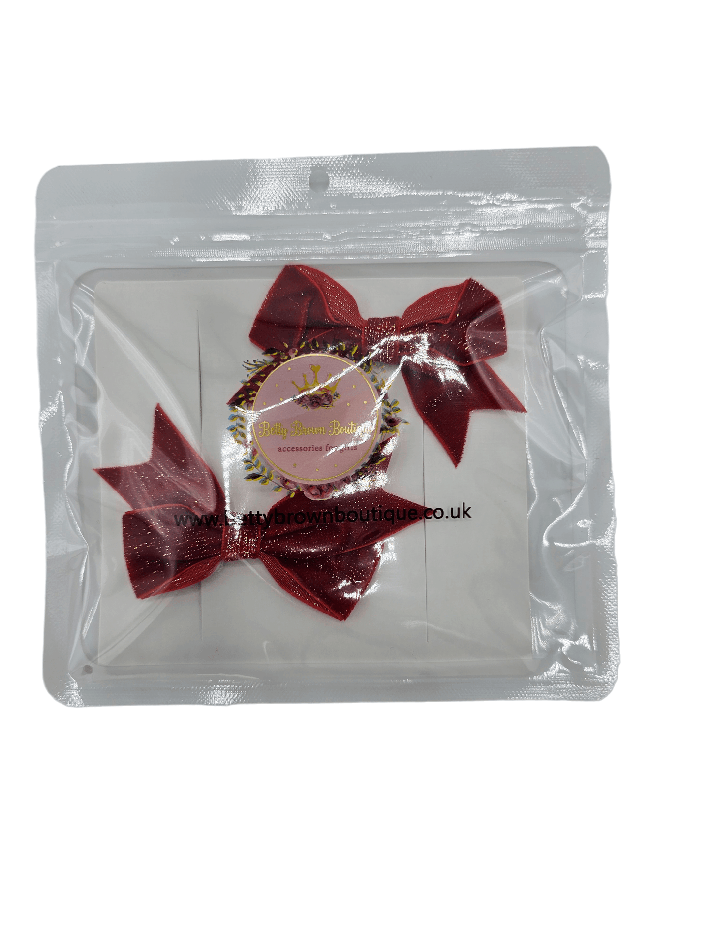 Pair of Red Velvet Sparkle 3.5 Inch Bow Clips - Christmas Collection - Betty Brown Boutique Ltd