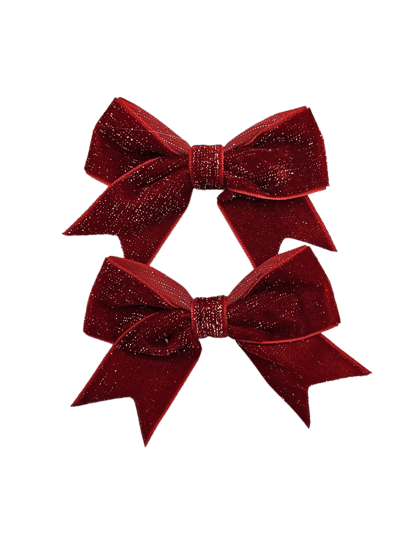 Pair of Red Velvet Sparkle 3.5 Inch Bow Clips - Christmas Collection - Betty Brown Boutique Ltd