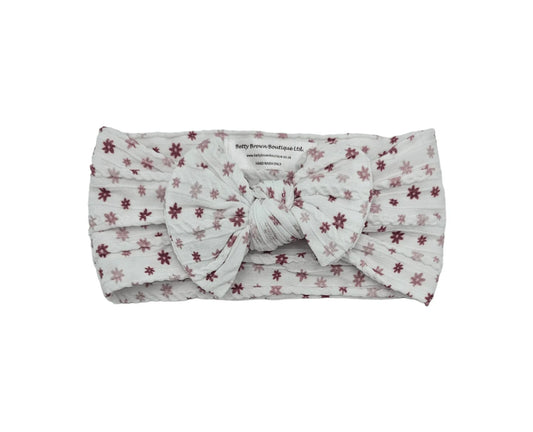 Adult Size - White Neutral Ditsy Floral Headwrap - Betty Brown Boutique Ltd
