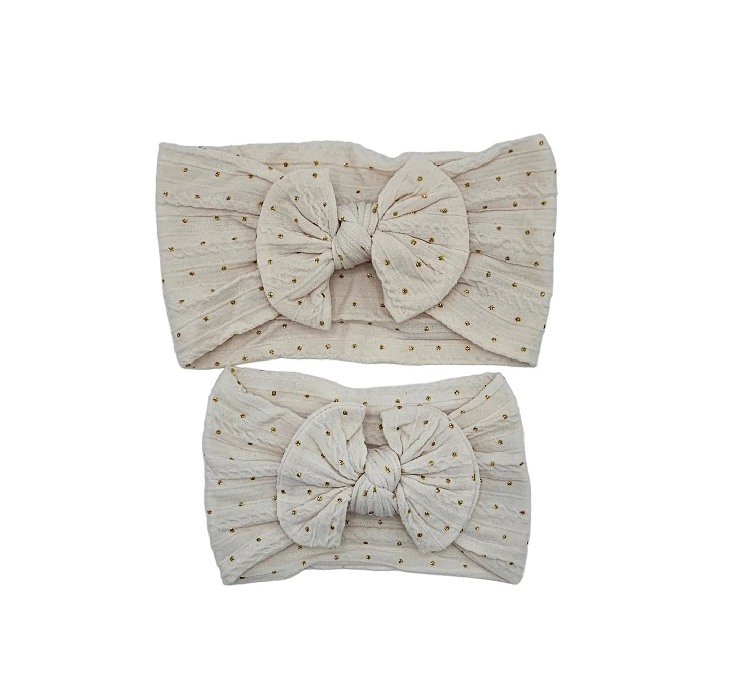 Ivory Gold Spot Mummy and Me Matching Cable Knit Headwraps - Betty Brown Boutique Ltd