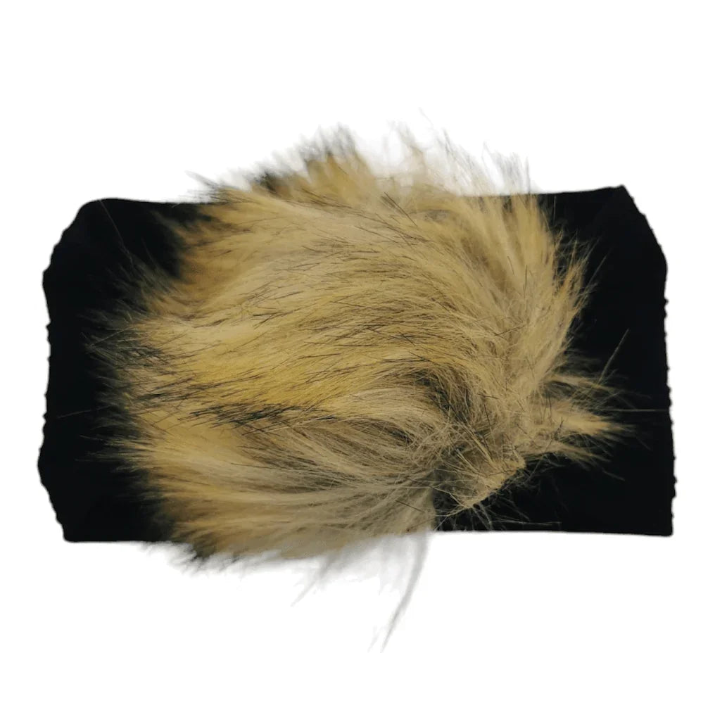 Black Faux Fur Pom Cable Knit Headwrap - Betty Brown Boutique Ltd