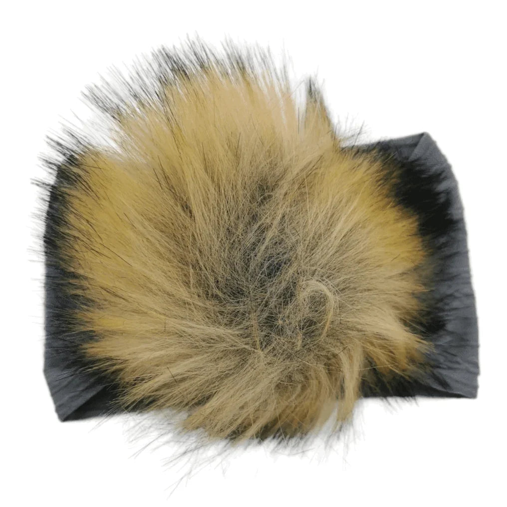 Grey Faux Fur Pom Cable Knit Headwrap - Betty Brown Boutique Ltd