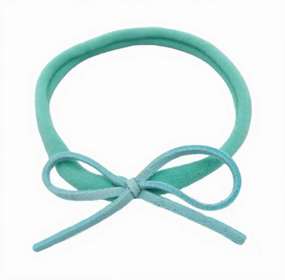 Turquoise/Green Mini Cord Dainty Bow On Headband - Betty Brown Boutique Ltd