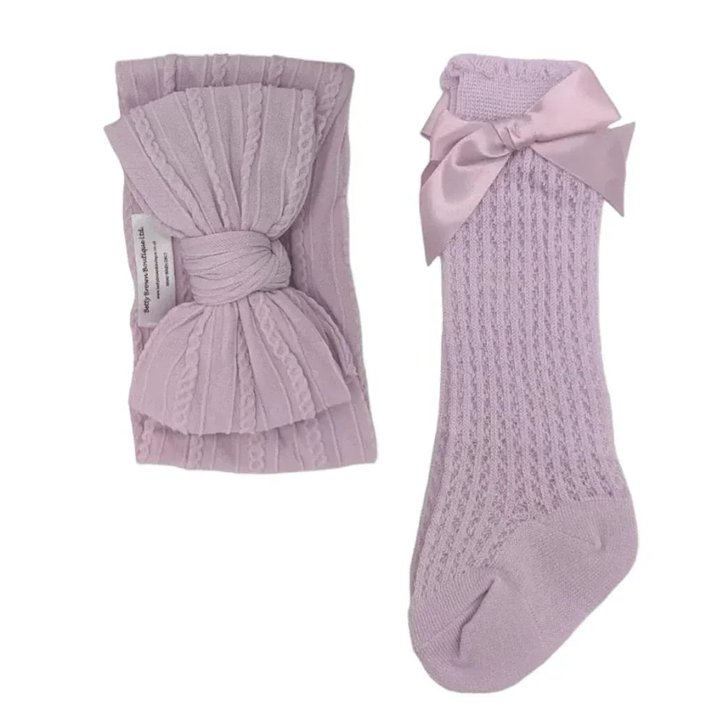 Our Bright Lilac Larger Headwrap & Knee High Socks Set - Betty Brown Boutique Ltd