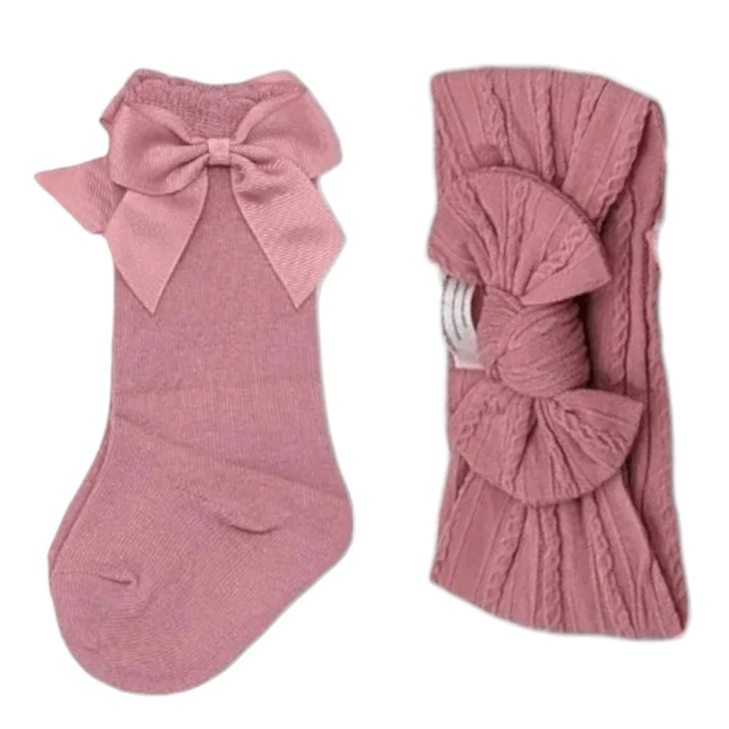 Our Light Berry Smaller Headwrap & Knee High Socks Set - Betty Brown Boutique Ltd