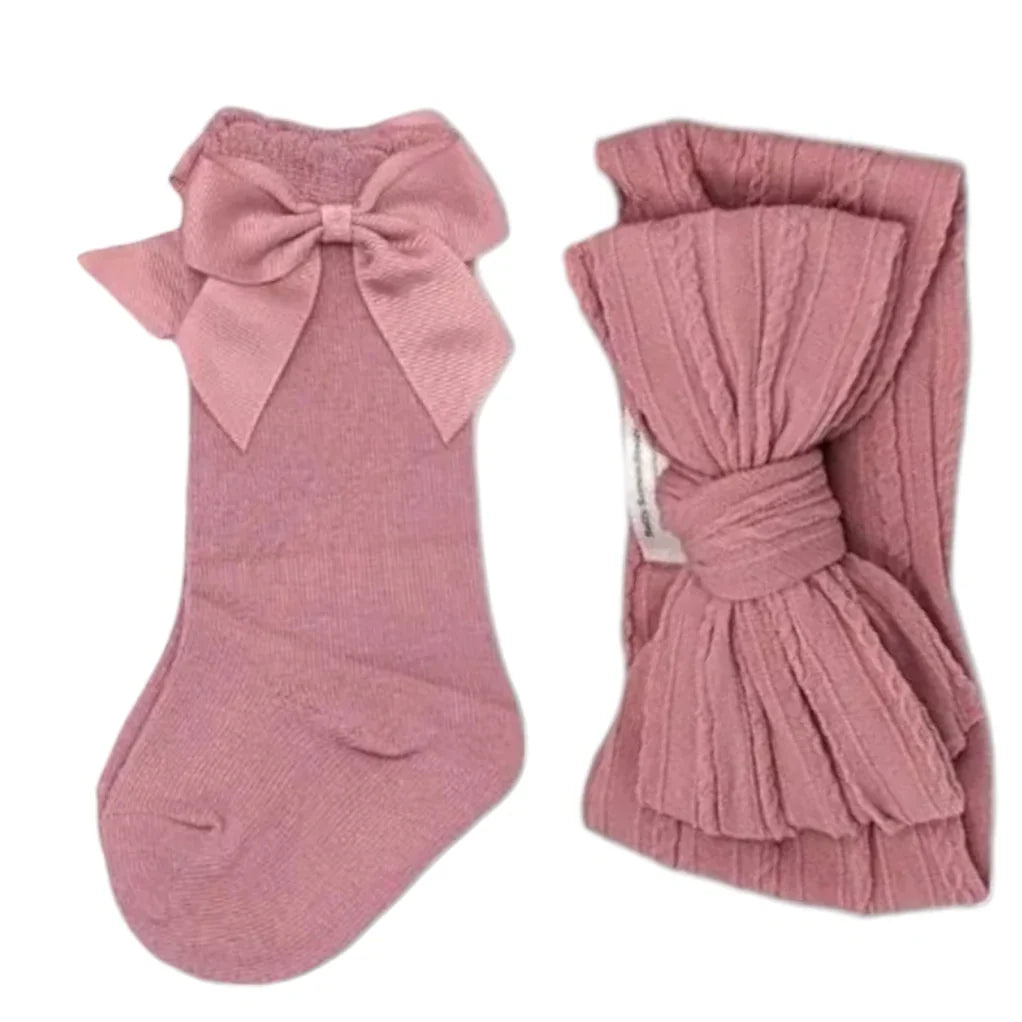 Our Light Berry Larger Headwrap & Knee High Socks Set - Betty Brown Boutique Ltd