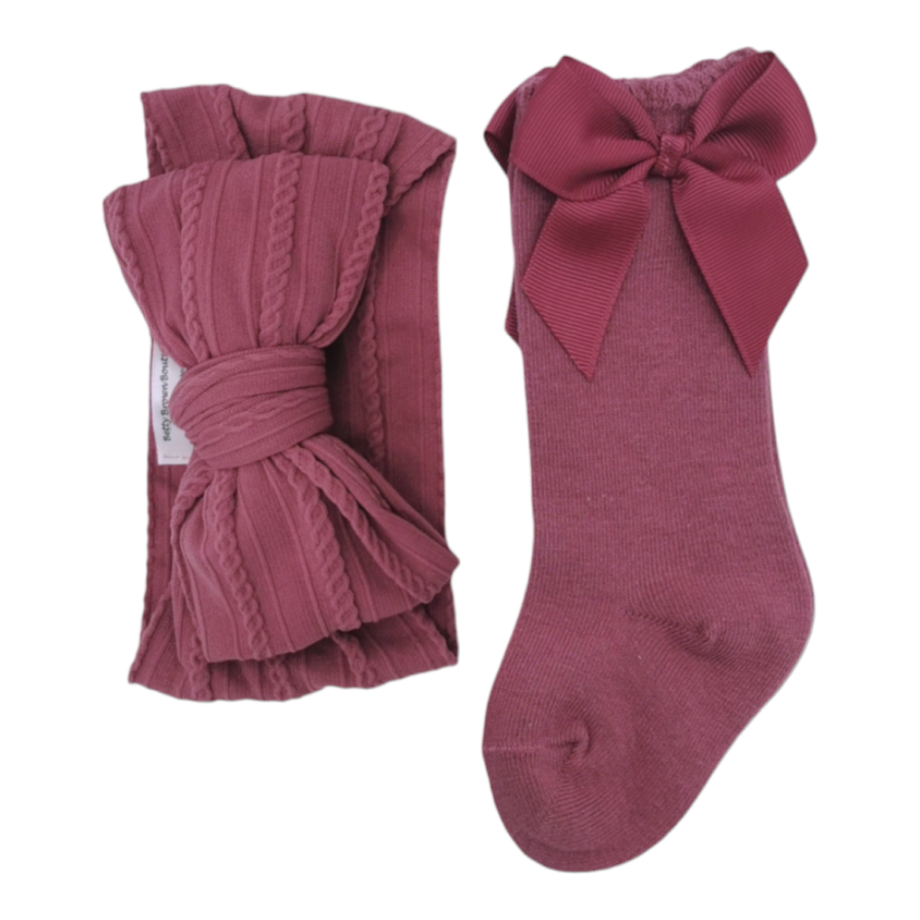 Our Dark Berry Larger Headband & Knee High Socks Set