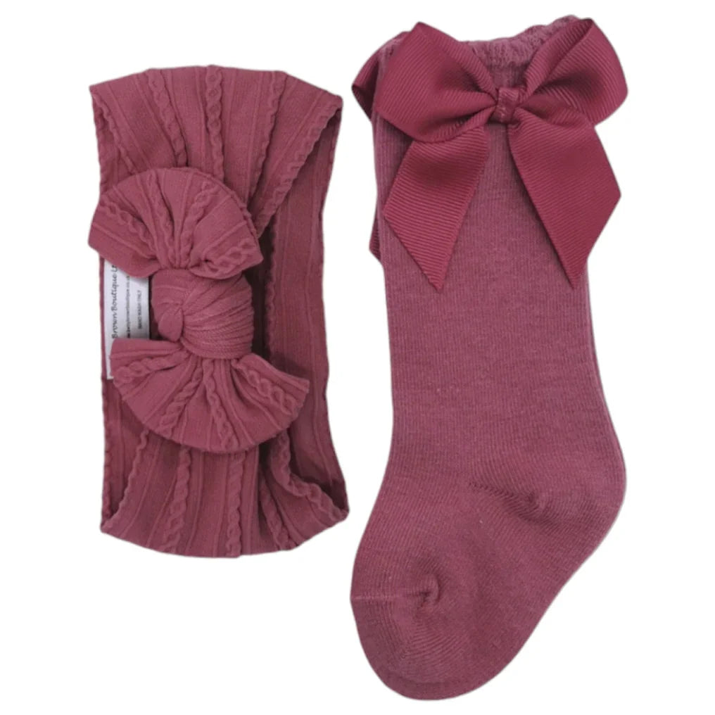 Our Dark Berry Smaller Headwrap & Knee High Socks Set - Betty Brown Boutique Ltd