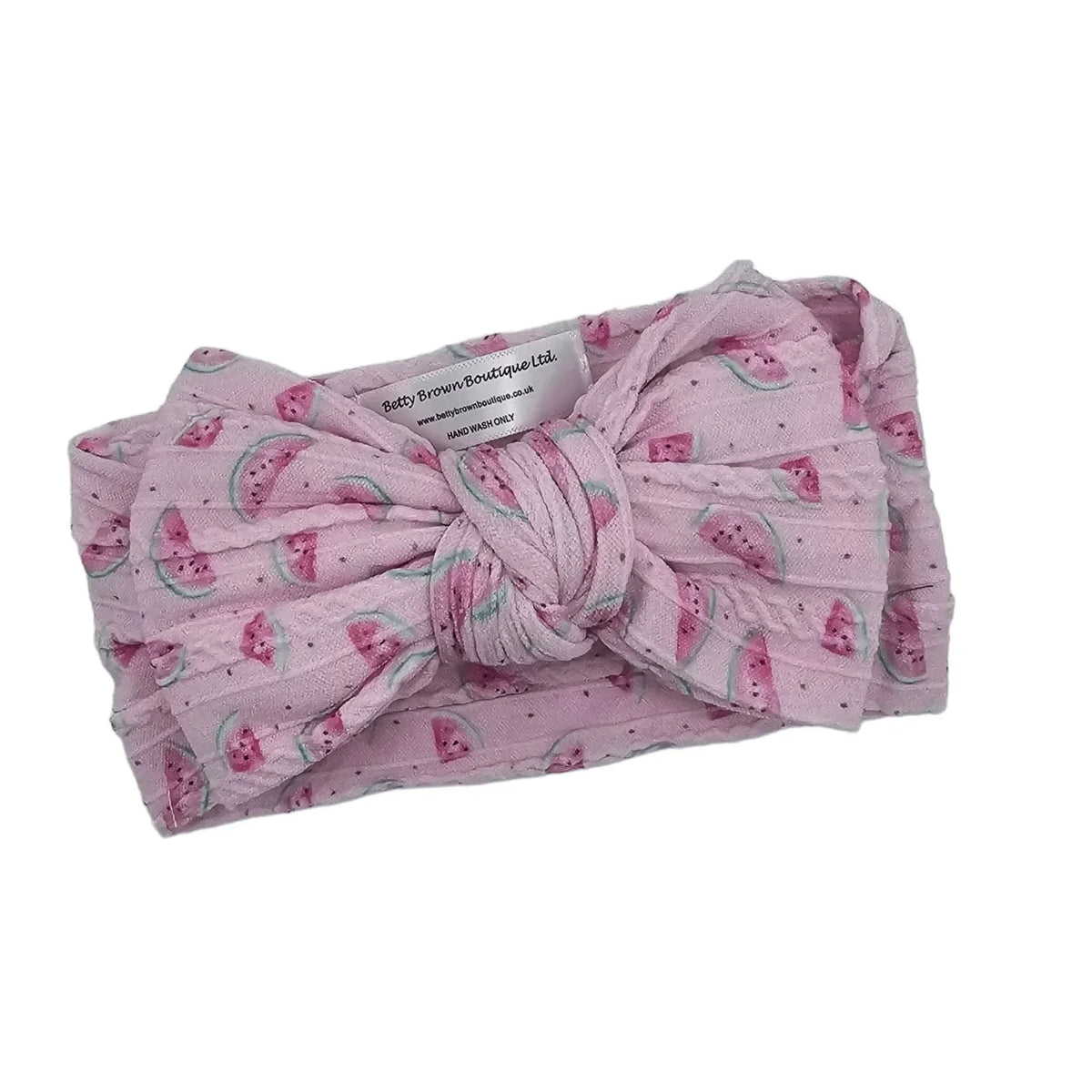 Pink Watermelon Print Larger Bow Cable Knit Headwrap - Betty Brown Boutique Ltd