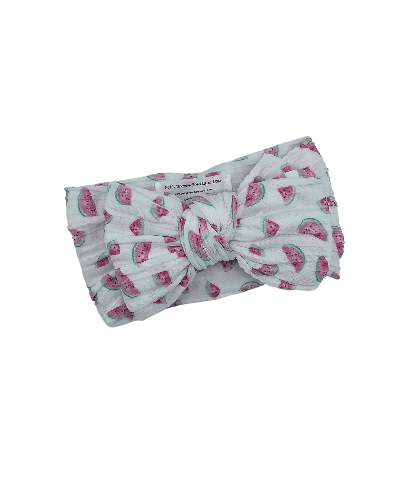 White Watermelon Print Larger Bow Cable Knit Headwrap - Betty Brown Boutique Ltd
