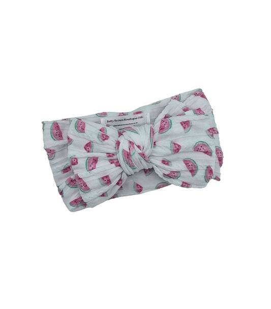 White Watermelon Print Larger Bow Cable Knit Headwrap - Betty Brown Boutique Ltd