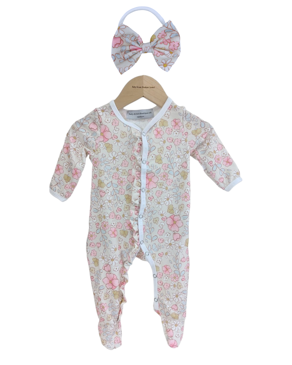 Ditsy Daisy Frill Detail Sleepsuit 3.5 inch Ditsy Daisy Bow Headband Set