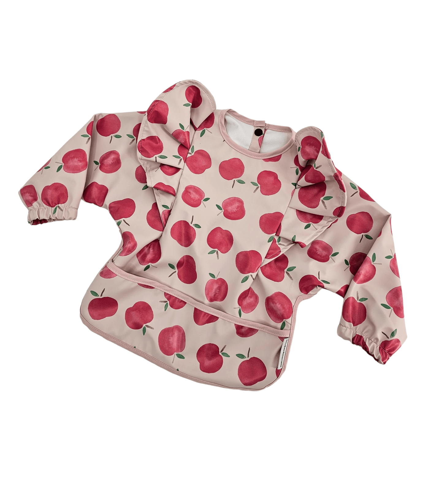 Apple Print Frill Detailed Waterproof Bib with Sleeves - Betty Brown Boutique Ltd