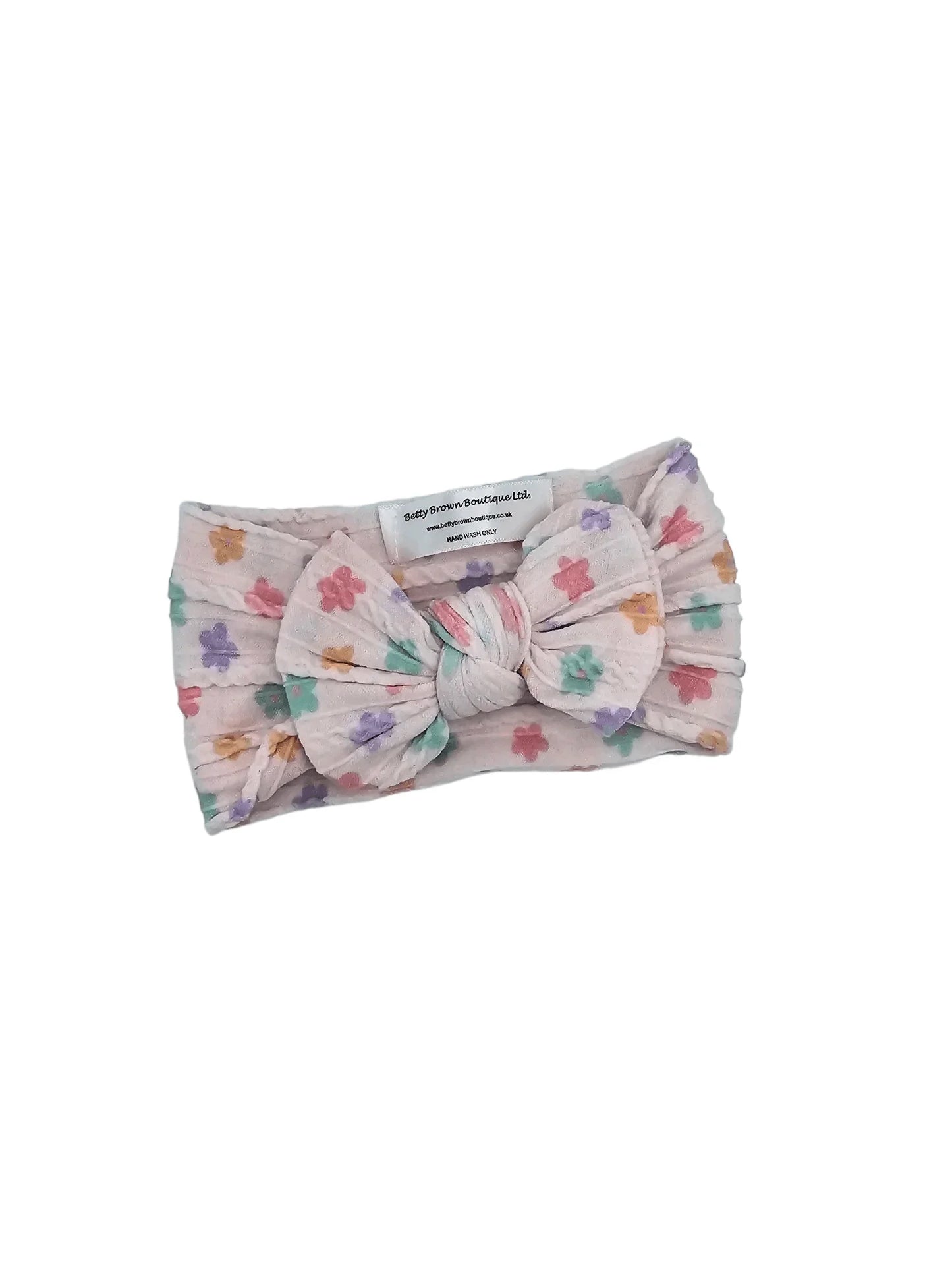 Spring Daisy Print Smaller Bow Cable Knit Headwrap - Betty Brown Boutique Ltd